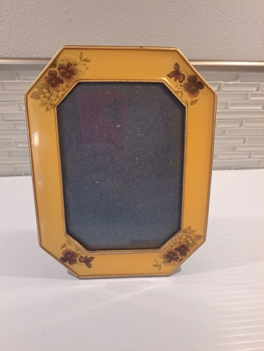 Bucklers Enamel Picture Photo Frame Heavy Yellow & Flowers